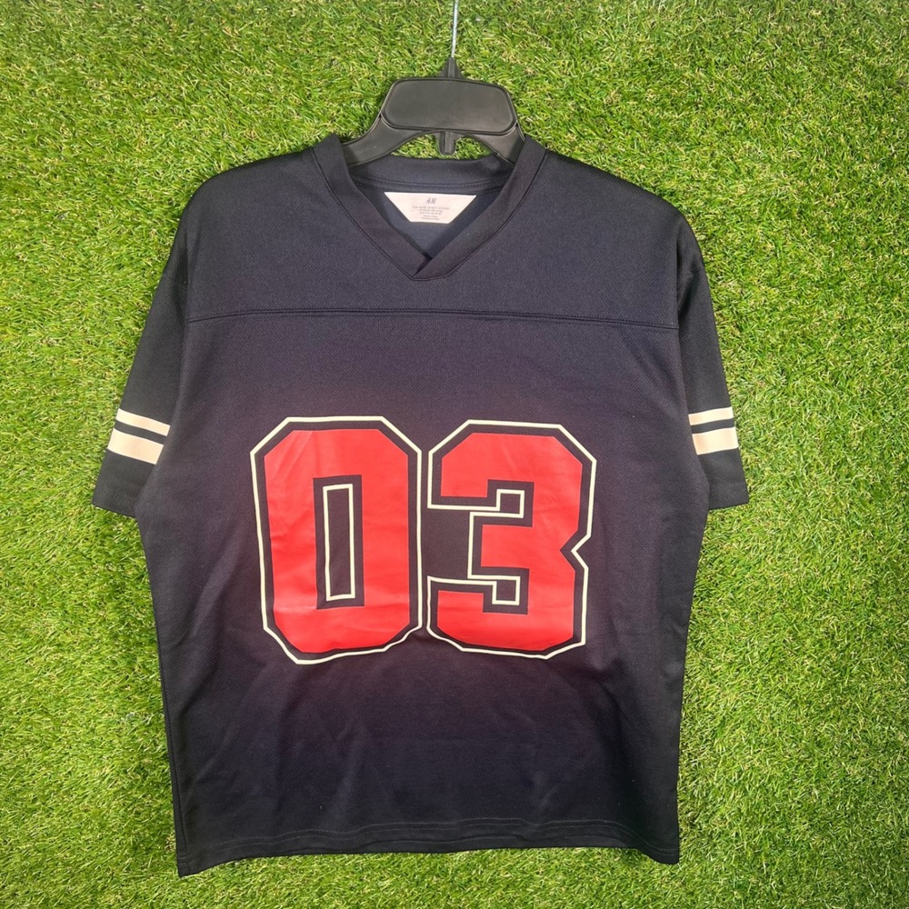 HM Boys Navy Blue League 03 Football Jersey Mesh V-Neck Shirt Size 12/14